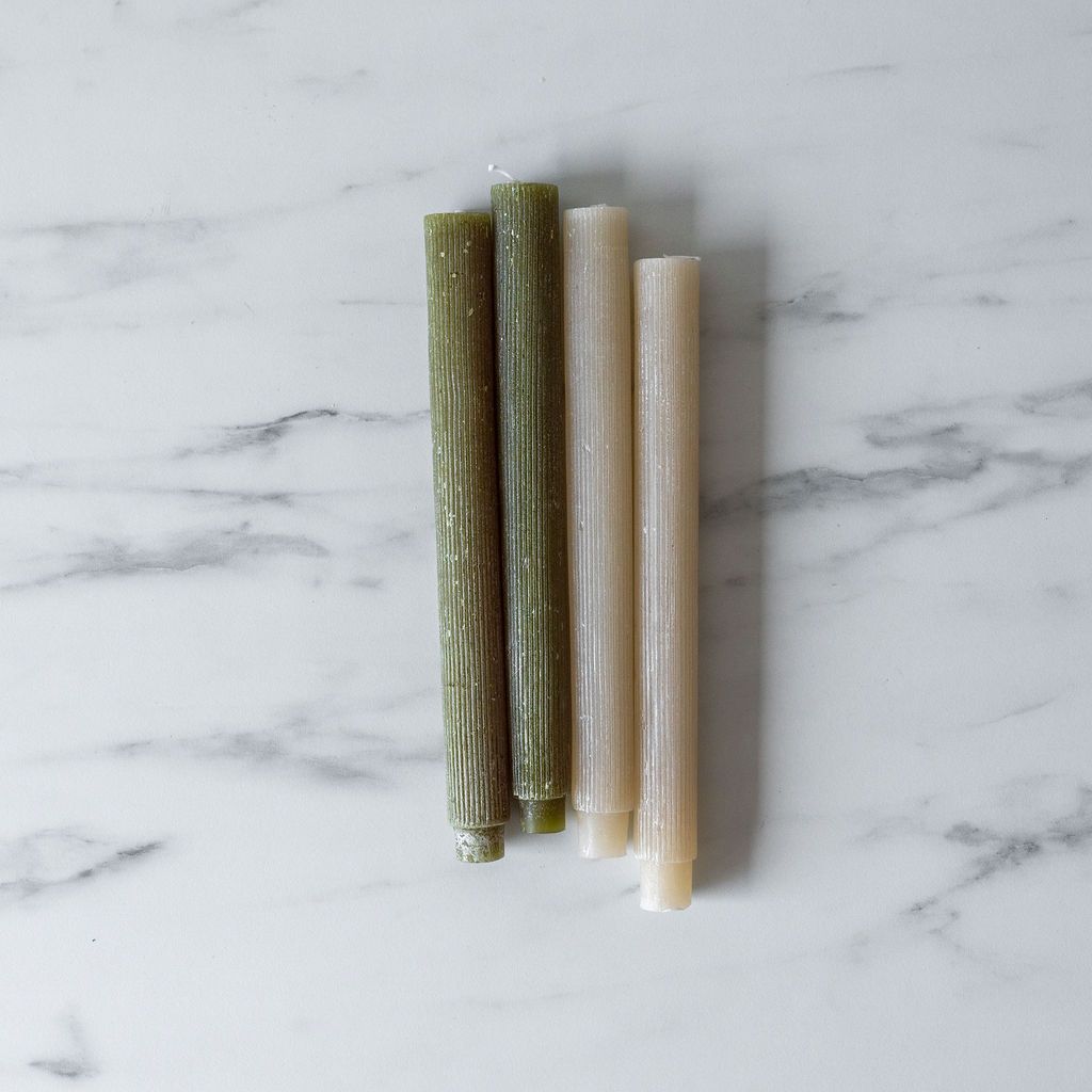 Powder Finish Pleated Taper Candles - Rug & Weave