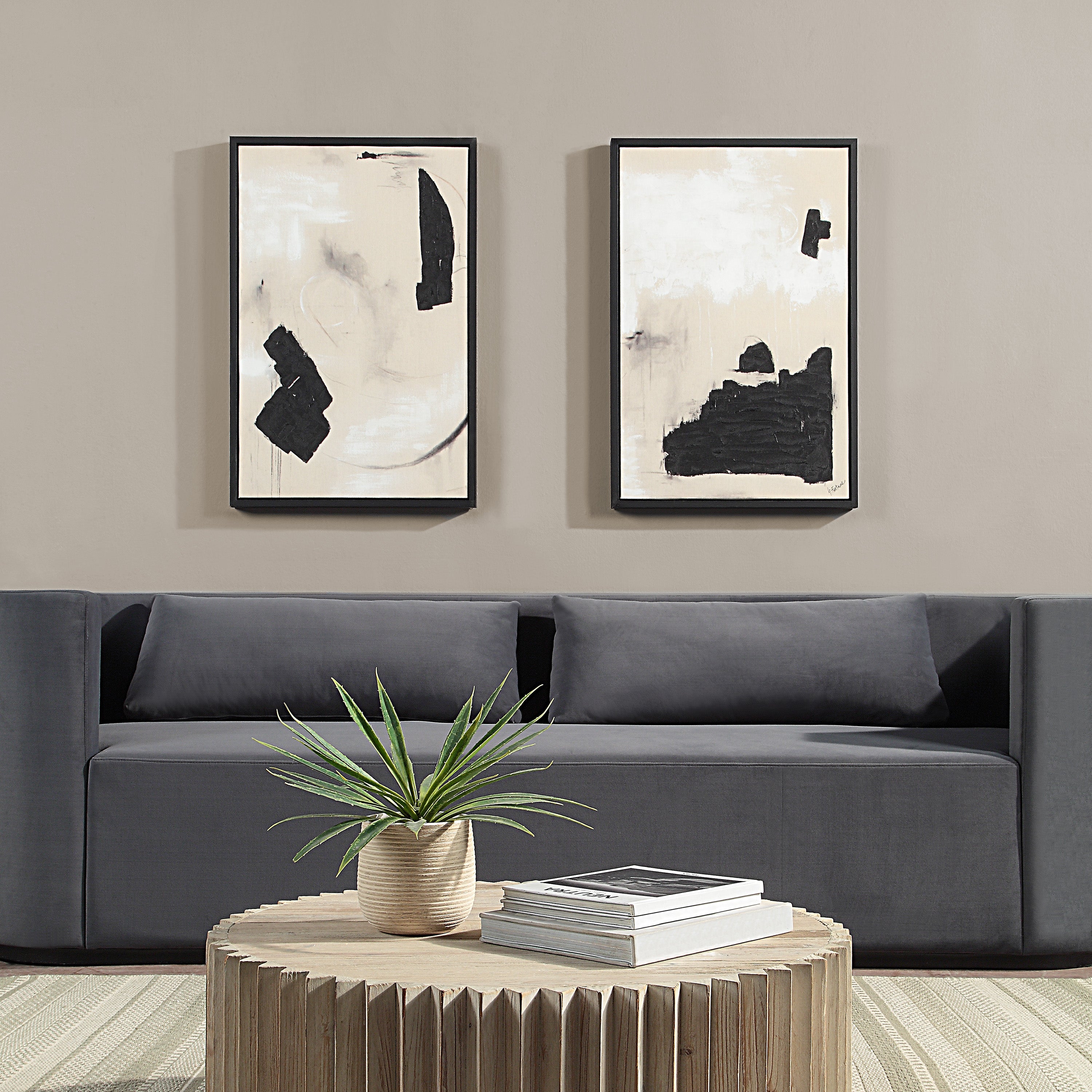 OVERSTOCK ITEM - "Ecru & Ink" Framed Canvas Set ARTWORK - in store Renwil