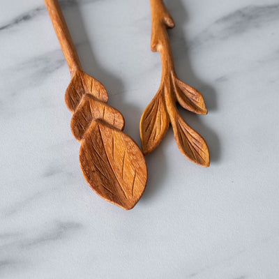 Hand Carved Leaf Wooden Spoon - Rug & Weave