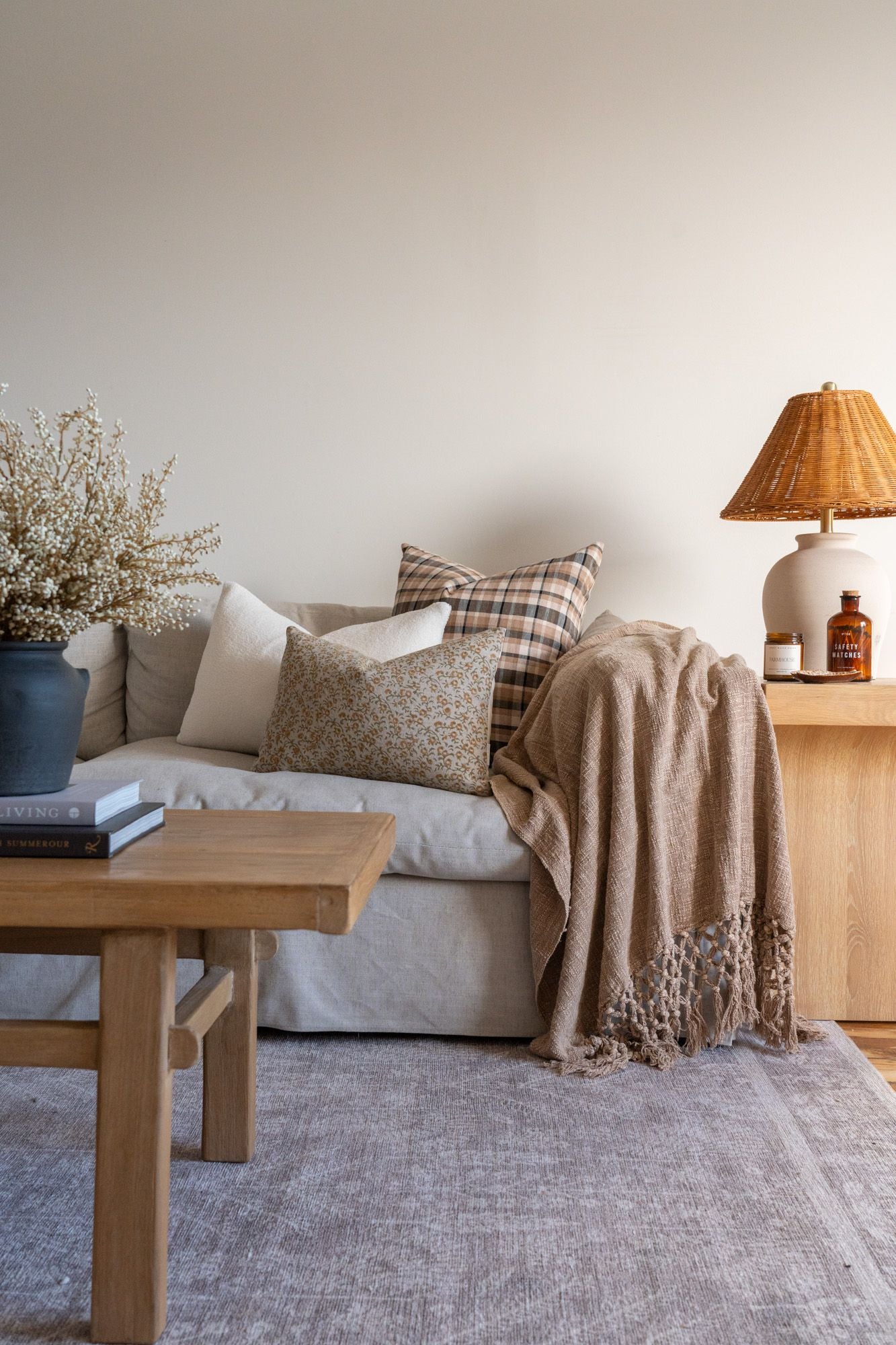 Brown Cotton Slub Throw Blanket with Fringe - Rug & Weave