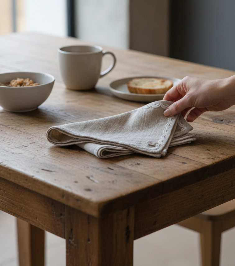 Oatmeal Linen Napkin Set with Lace Trim napkin set Rug & Weave