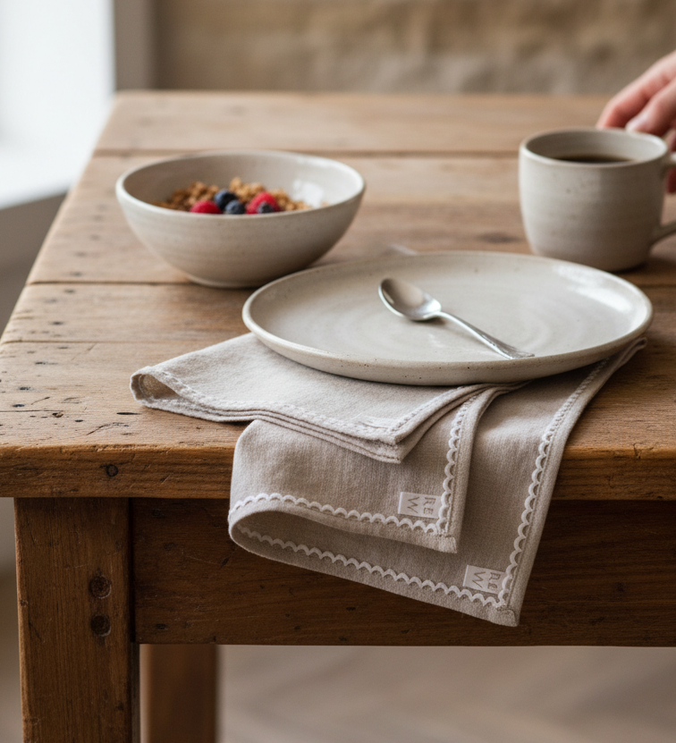 Oatmeal Linen Napkin Set with Lace Trim napkin set Rug & Weave