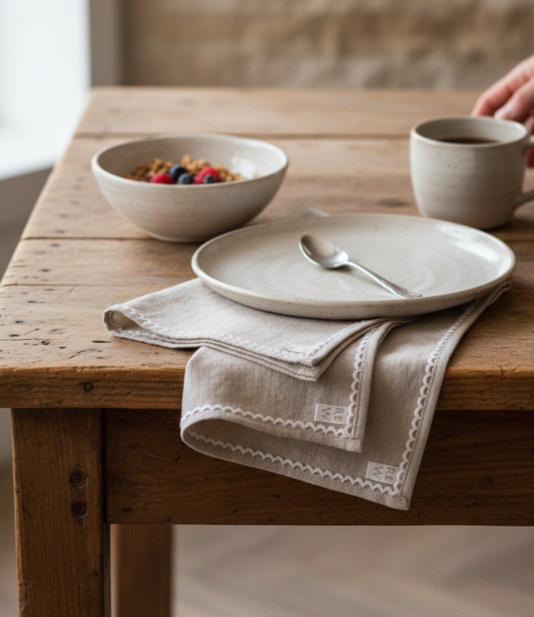 Oatmeal Linen Napkin Set with Lace Trim napkin set Rug & Weave