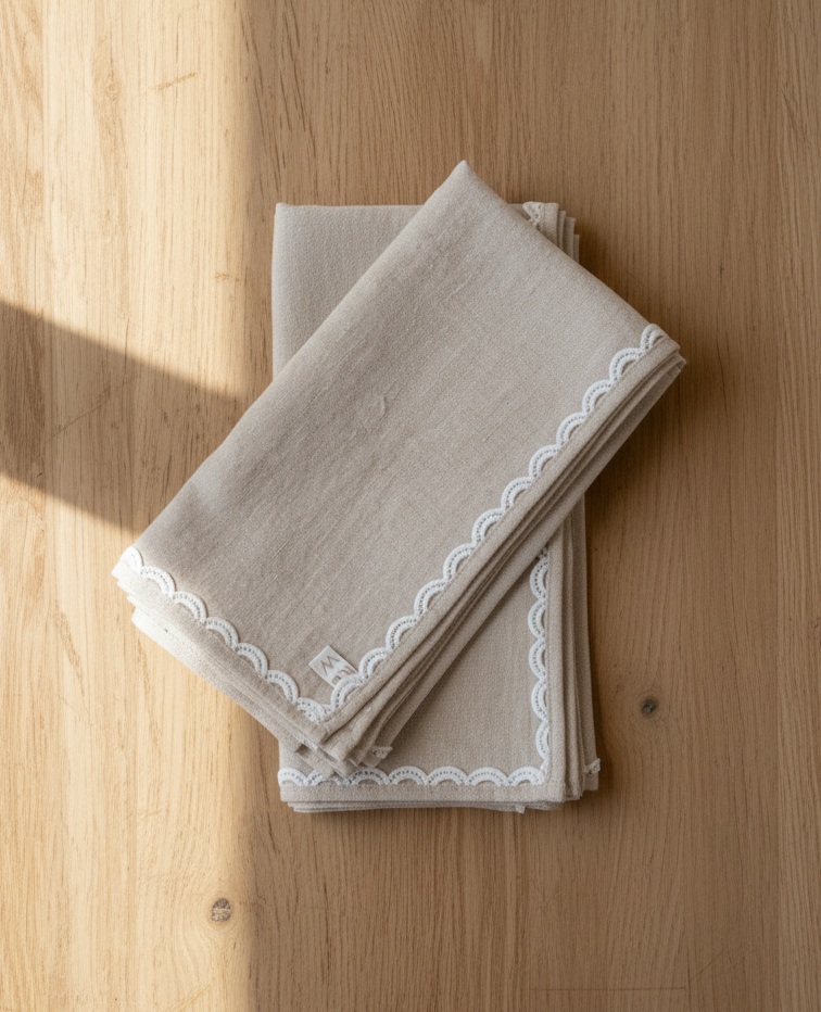Oatmeal Linen Napkin Set with Lace Trim napkin set Rug & Weave