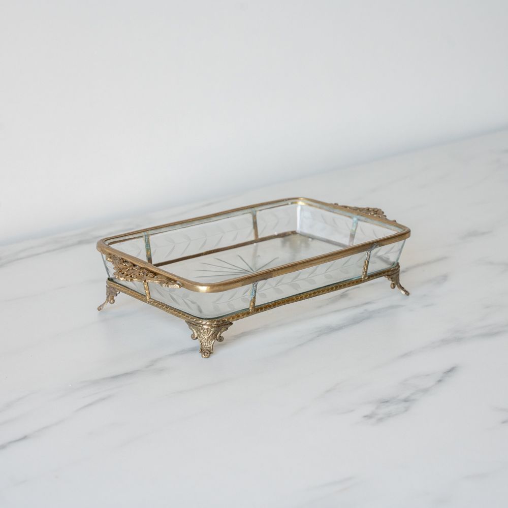 Antiqued Brass & Glass Display Tray - Rug & Weave