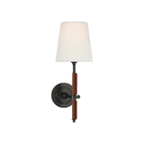 Bryant Wrapped Sconce LIGHTING - sconce Visual Comfort - Signature Bronze and Saddle Leather 4" x 5.5" x 6" Linen
