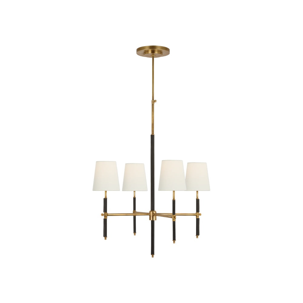 Bryant Small Wrapped Chandelier LIGHTING - chandelier Visual Comfort - Signature Hand-Rubbed Antique Brass and Chocolate Leather 4" x 5.5" x 6" Linen