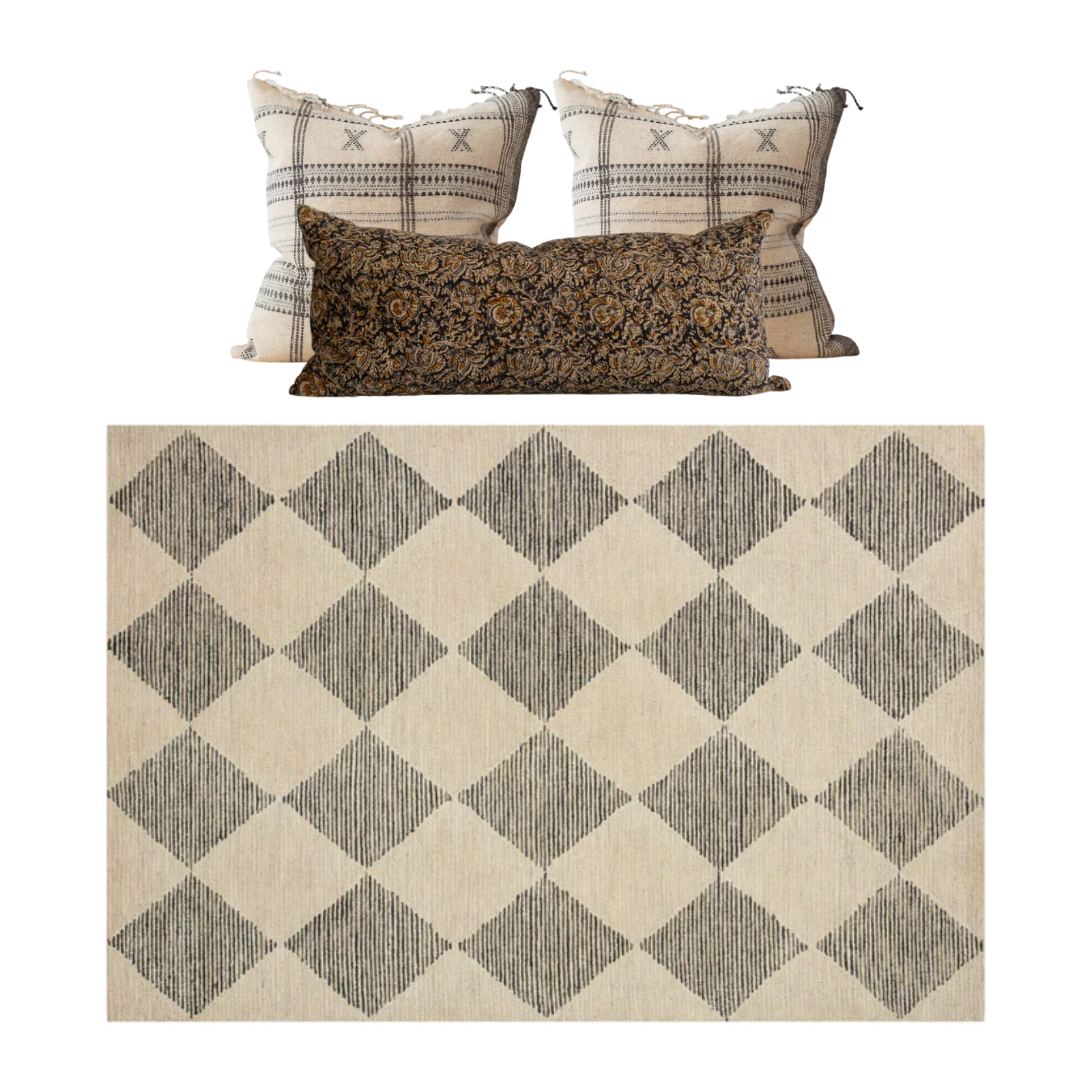 Chris Loves Julia x Loloi Francis Beige / Charcoal Rug & Pillow Cover Combo - Rug & Weave