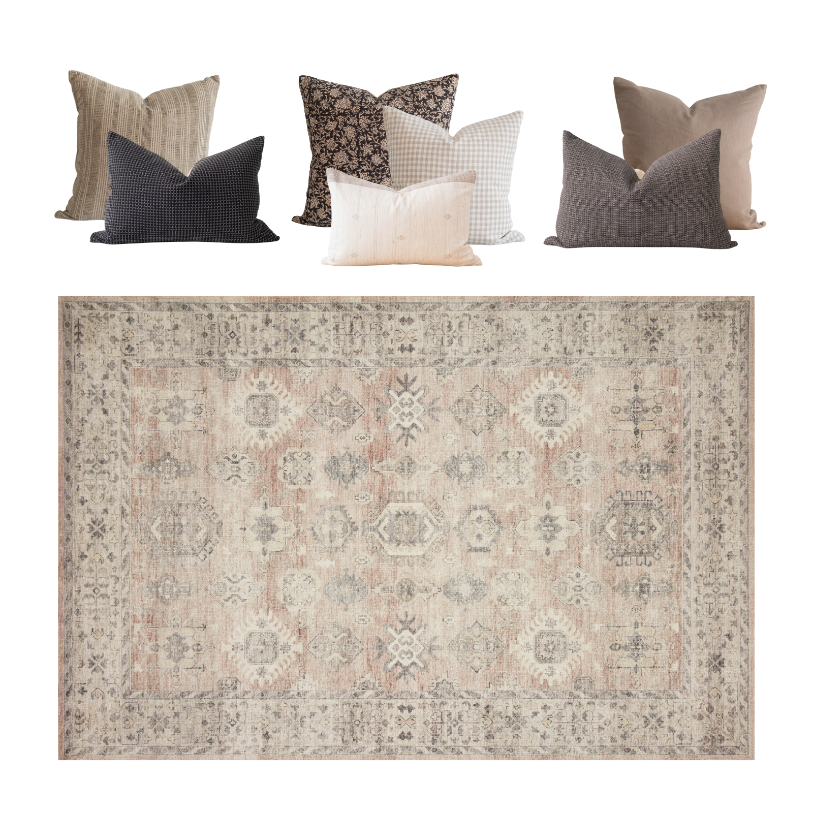 Loloi Hathaway Java/Multi Rug & Pillow Cover Combo - Rug & Weave