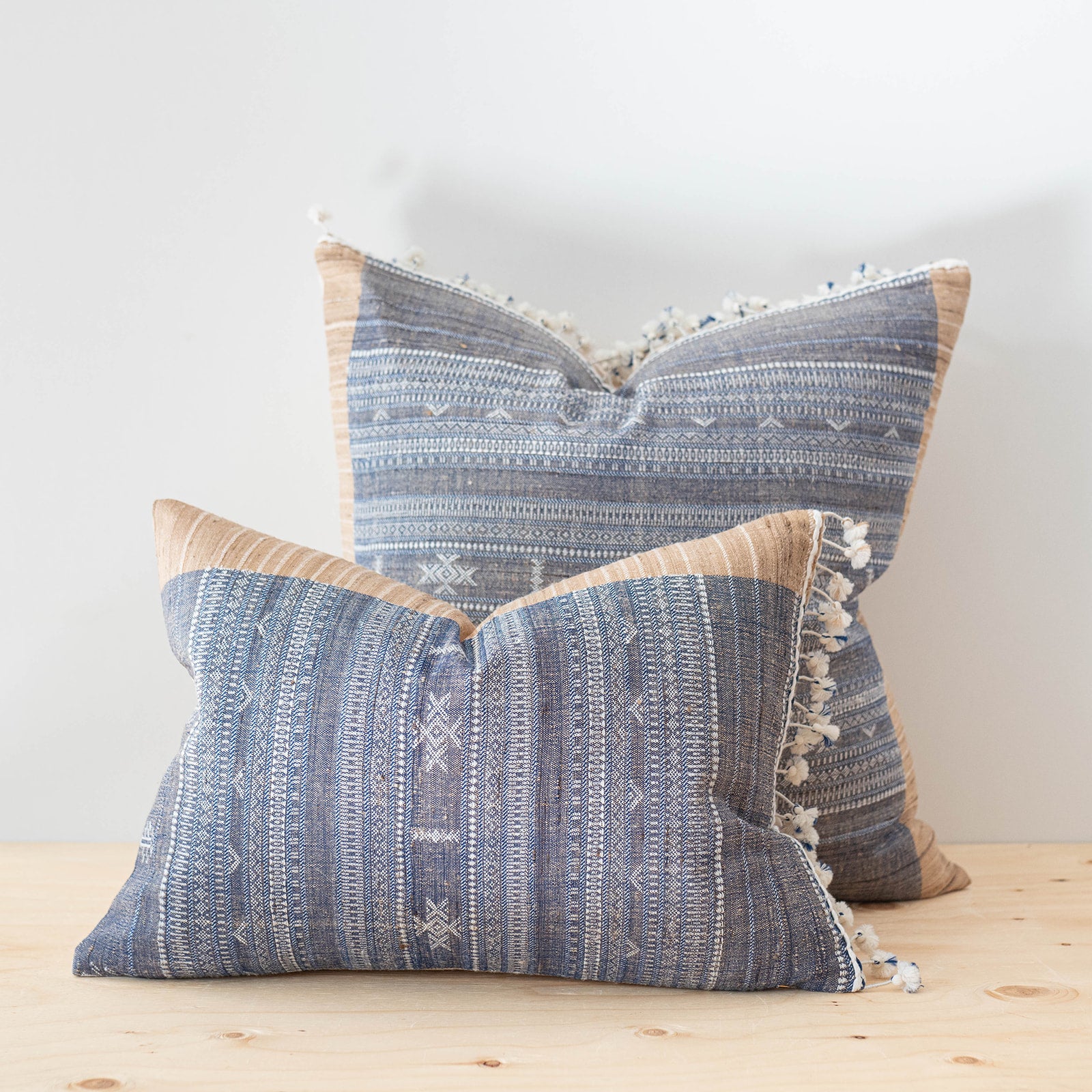 Azure Tussar Fringe Pillow Cover - Rug & Weave