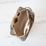 Block print toiletry bag with interior pockets