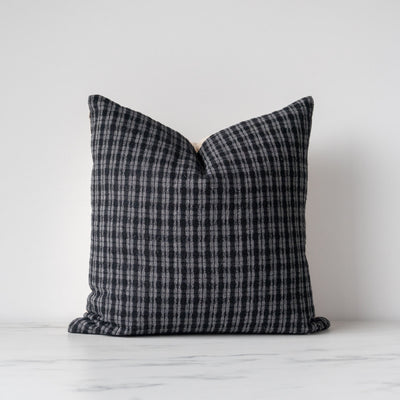 Charcoal plaid square pillow cover