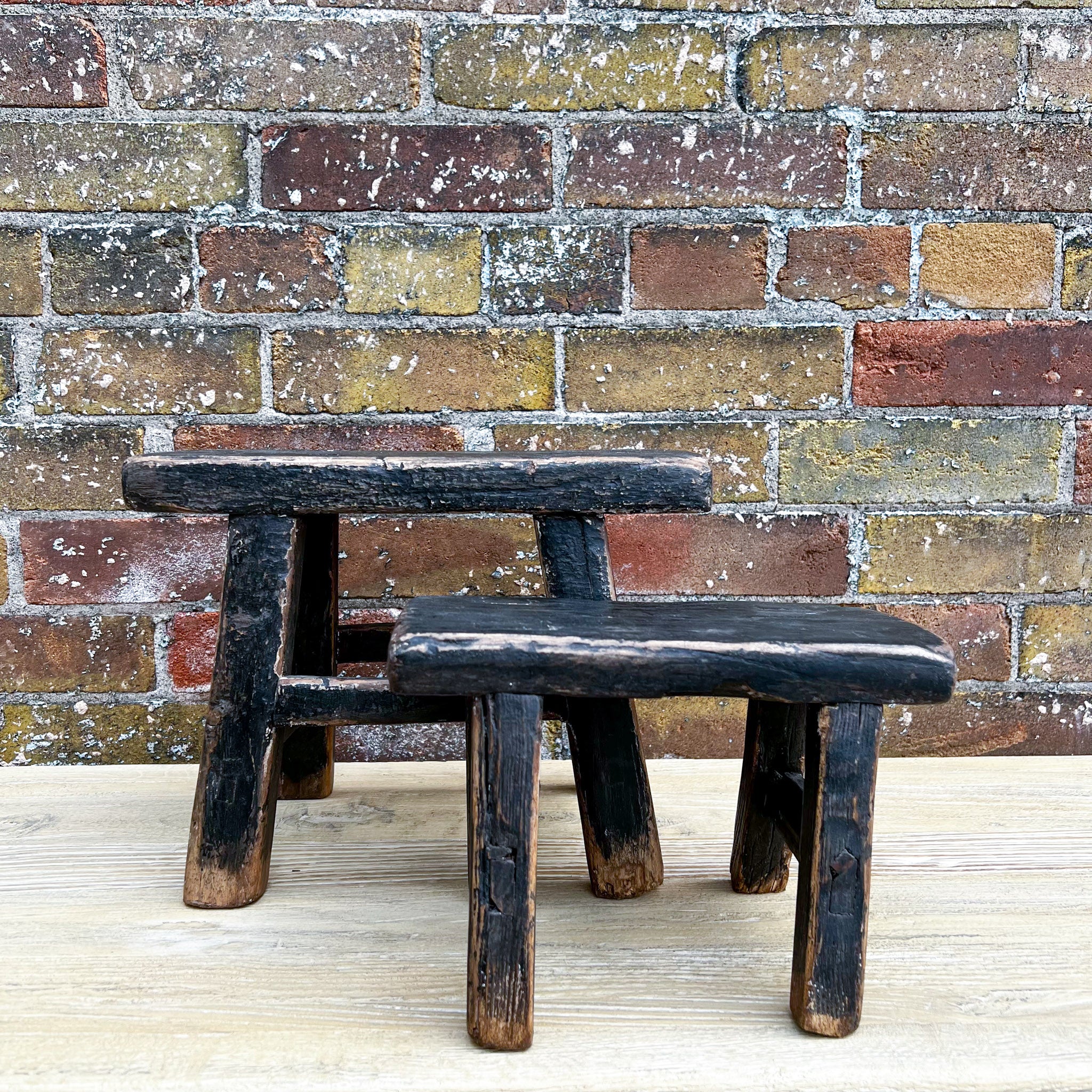 Tiny Elm Wood Stool - Black 1-VINTAGE - stool Hauer Market