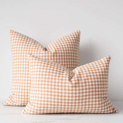 Light brown gingham pillow covers