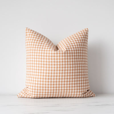 Light brown gingham square pillow cover
