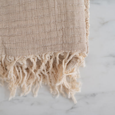 Natural Kantha Stitch Throw Blanket - Rug & Weave