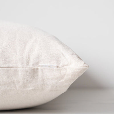 Oatmeal linen double sided pillow with exterior label