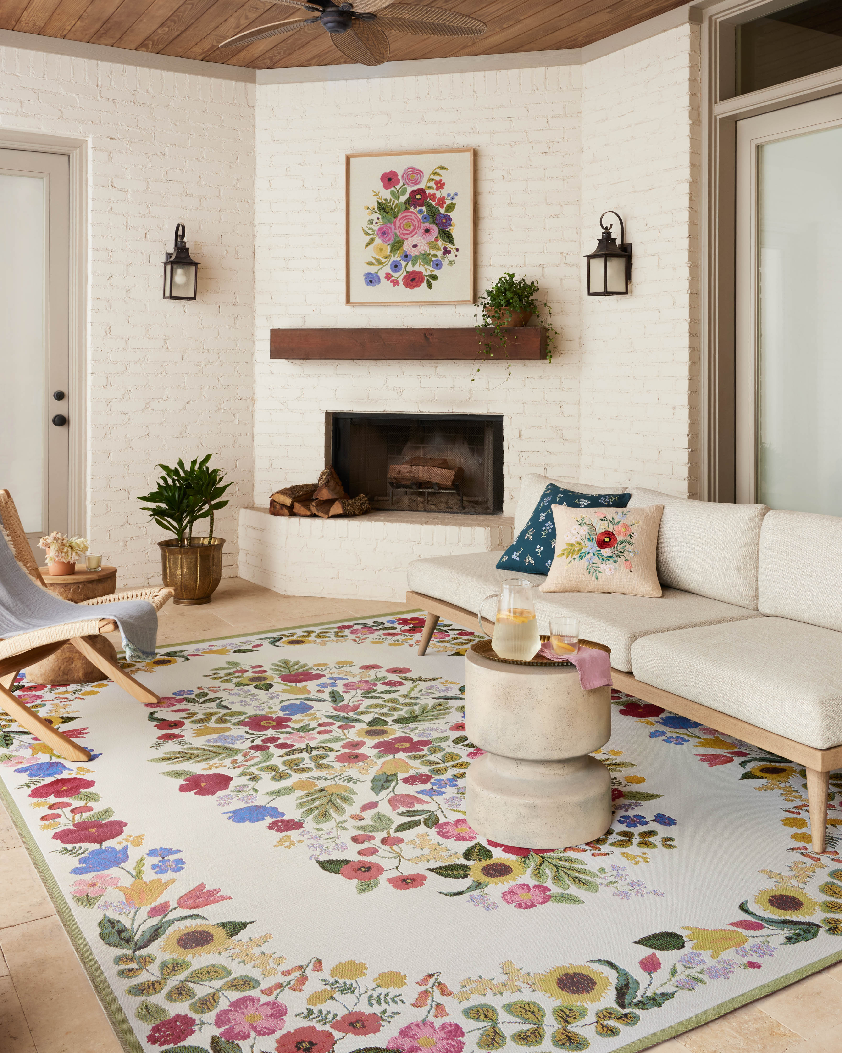 Rifle Paper Co. x Loloi Perennial Blossom Cream Rug 5-Rugs - indoor/outdoor Loloi