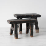Tiny Elm Wood Stool - Black 1-VINTAGE - stool Hauer Market