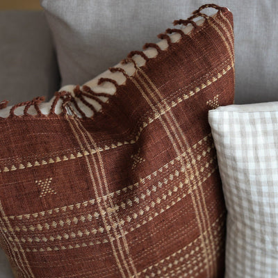 Rust Bhujodi Fringe Pillow Cover - Rug & Weave