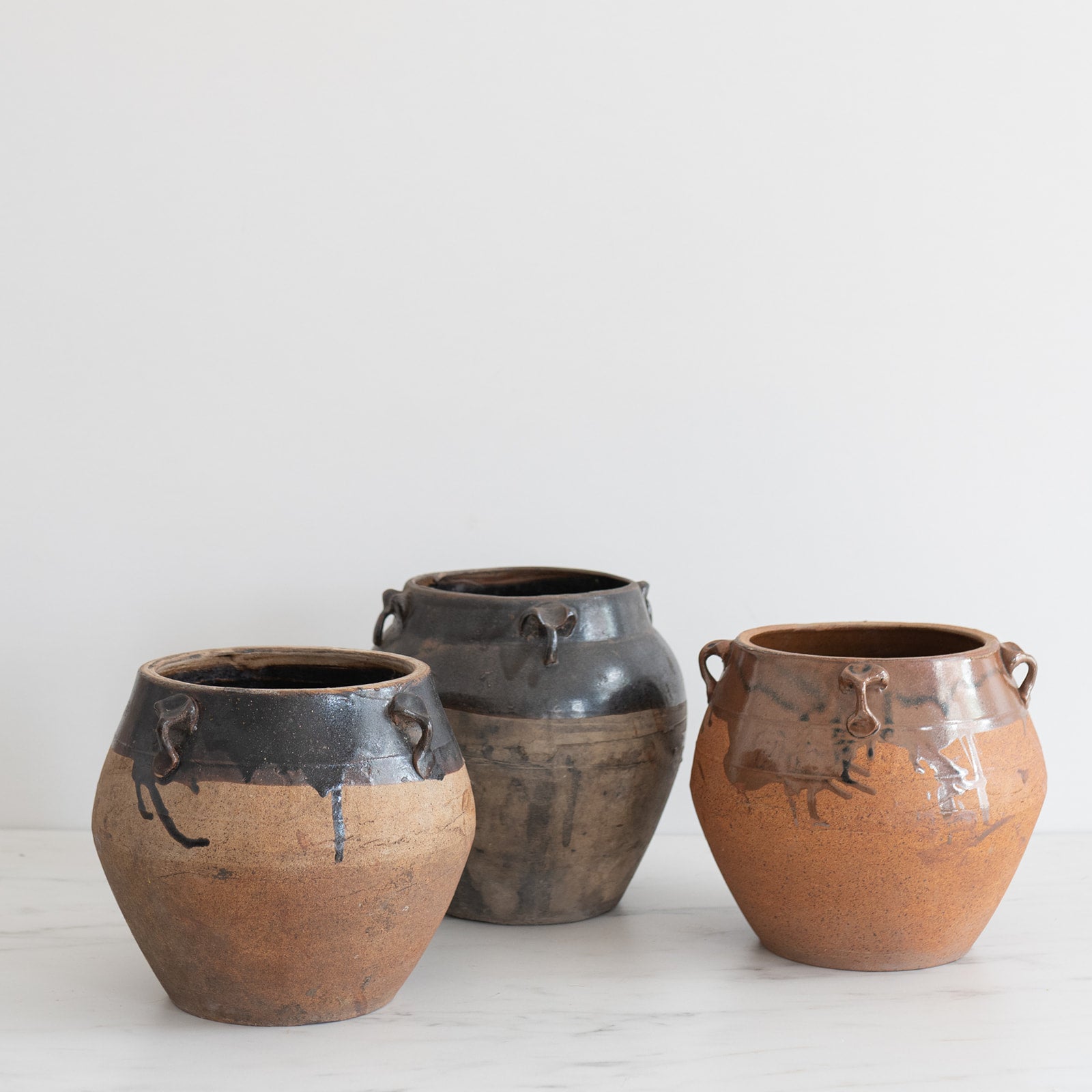 Rustic Partial Glazed Pots with Ears - Rug & Weave