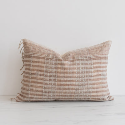Sandy Stripe Fringe Bhujodi Pillow Cover - Rug & Weave