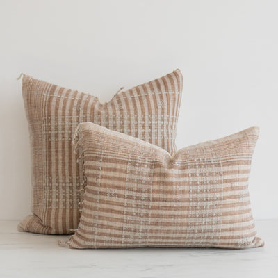 Sandy Stripe Fringe Bhujodi Pillow Cover - Rug & Weave