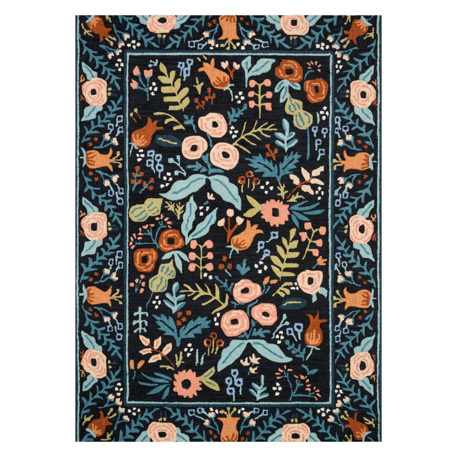 Rifle Paper Co. x Loloi Les Fleurs Black Rug 1-RUGS-wool rugs Loloi 18" x 18" sample