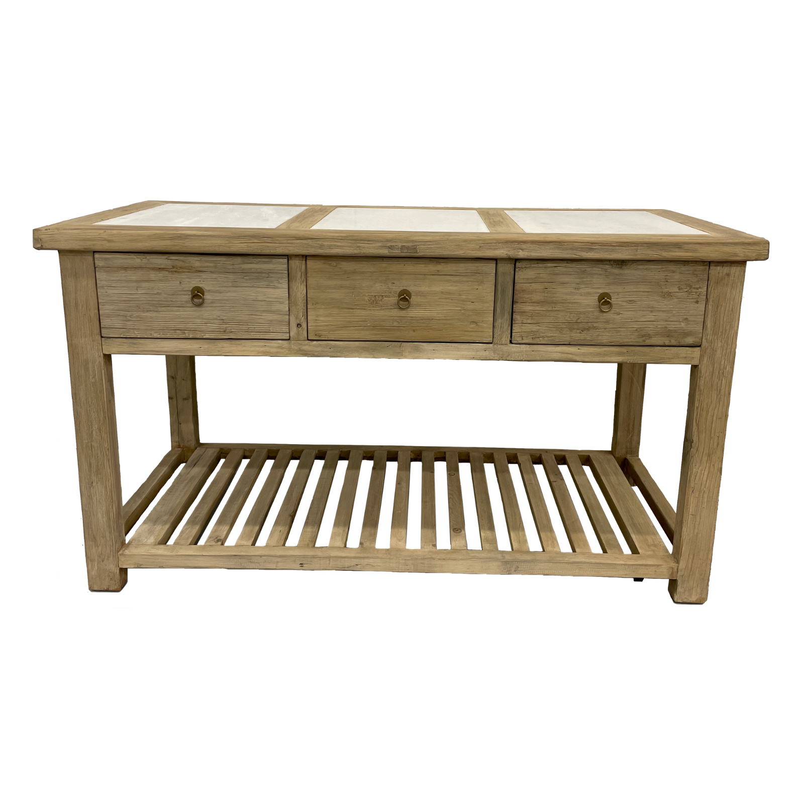 Sawyer Reclaimed Wood Island with Marble inserts