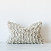 Highly textural lumbar pillow with hand woven slubs of wool