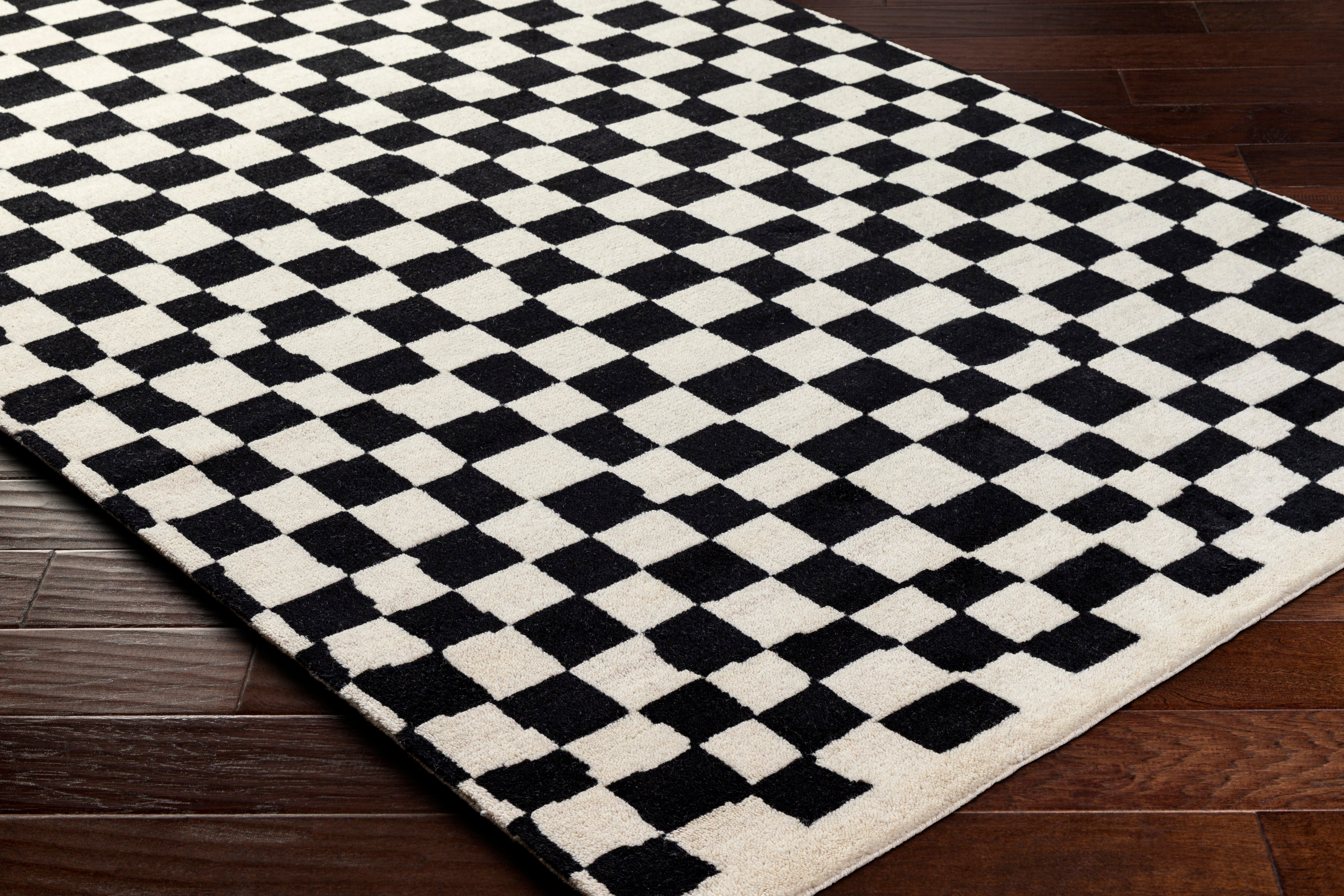 Damian Black Checkered Rug 0-RUGS - wool Surya