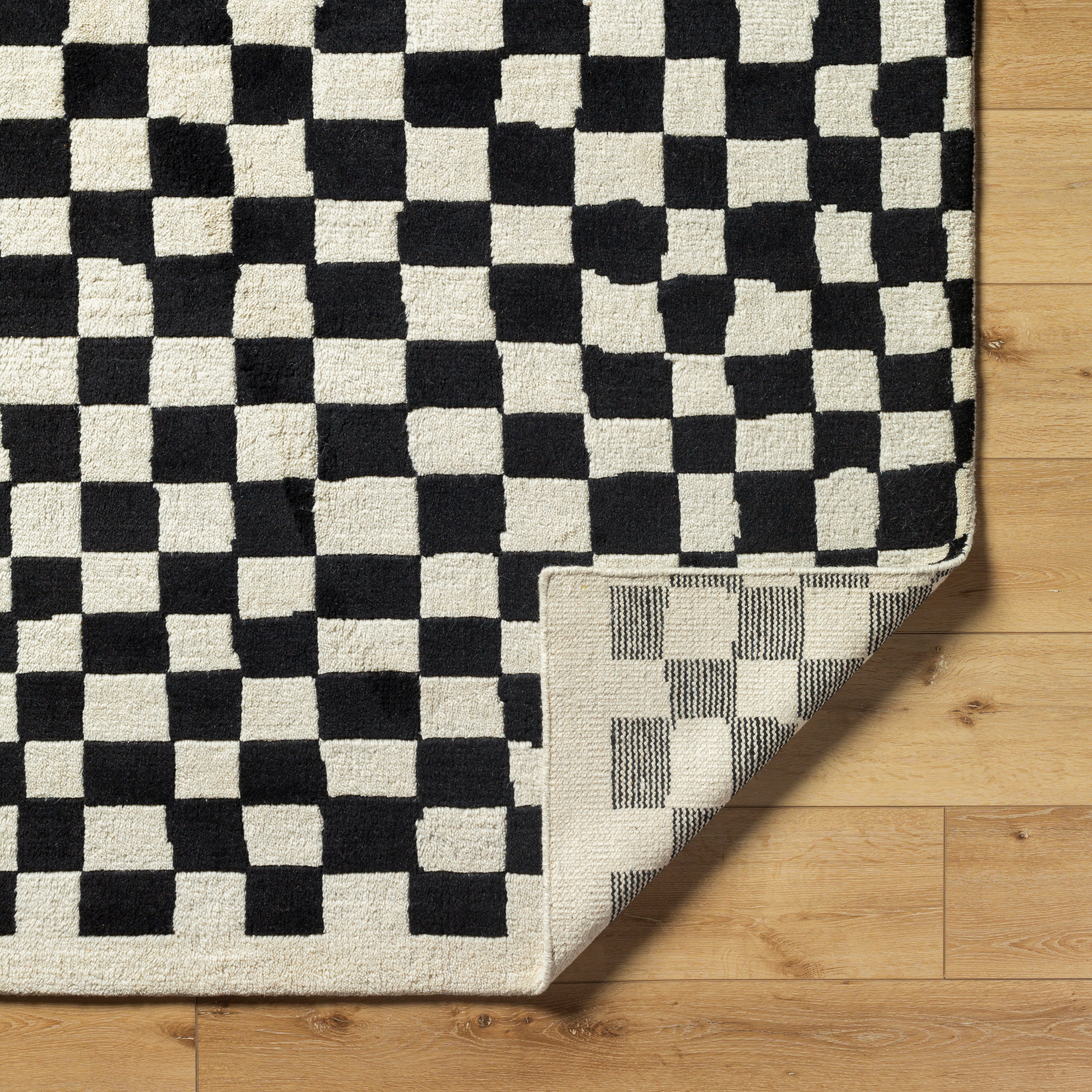 Damian Black Checkered Rug 0-RUGS - wool Surya
