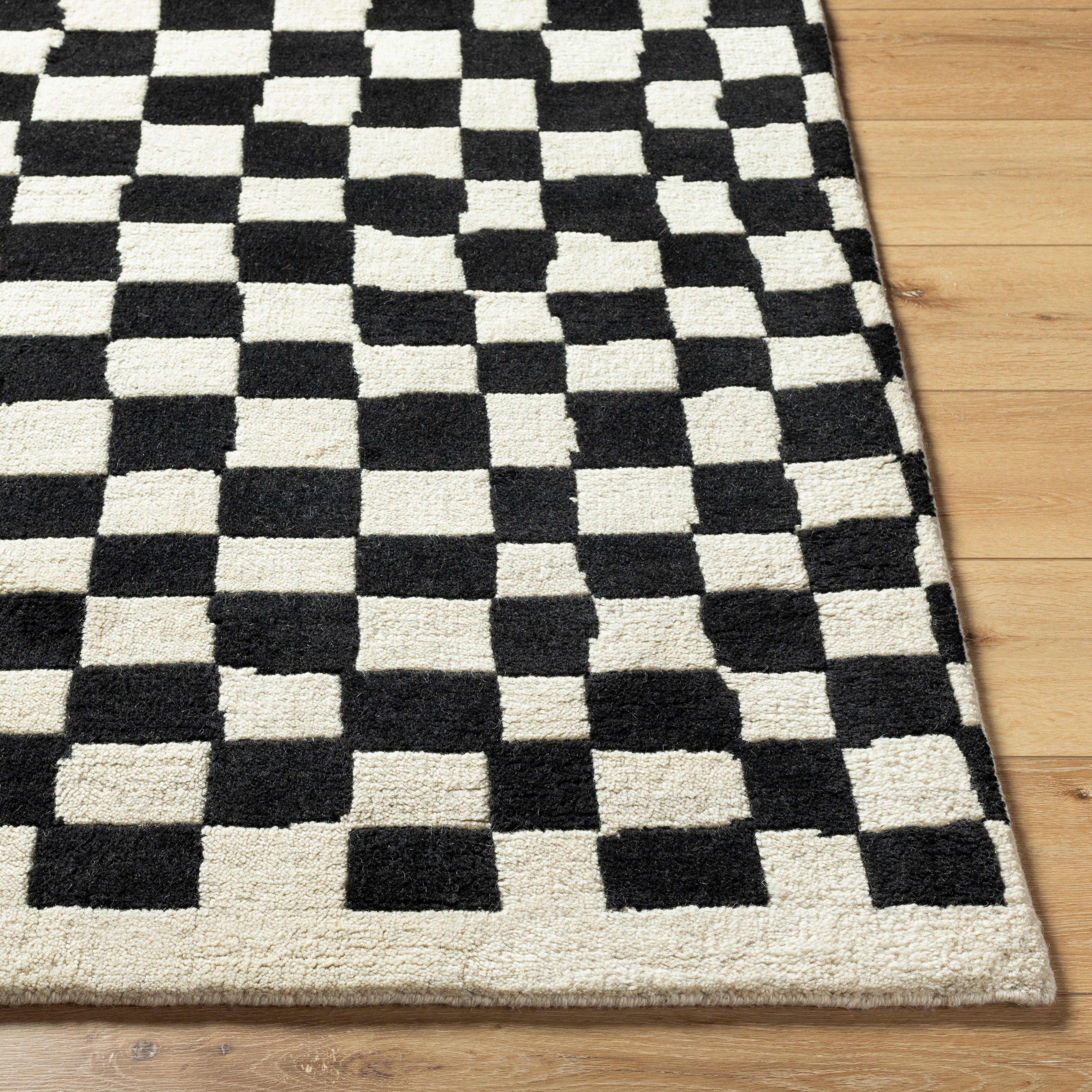 Damian Black Checkered Rug 0-RUGS - wool Surya