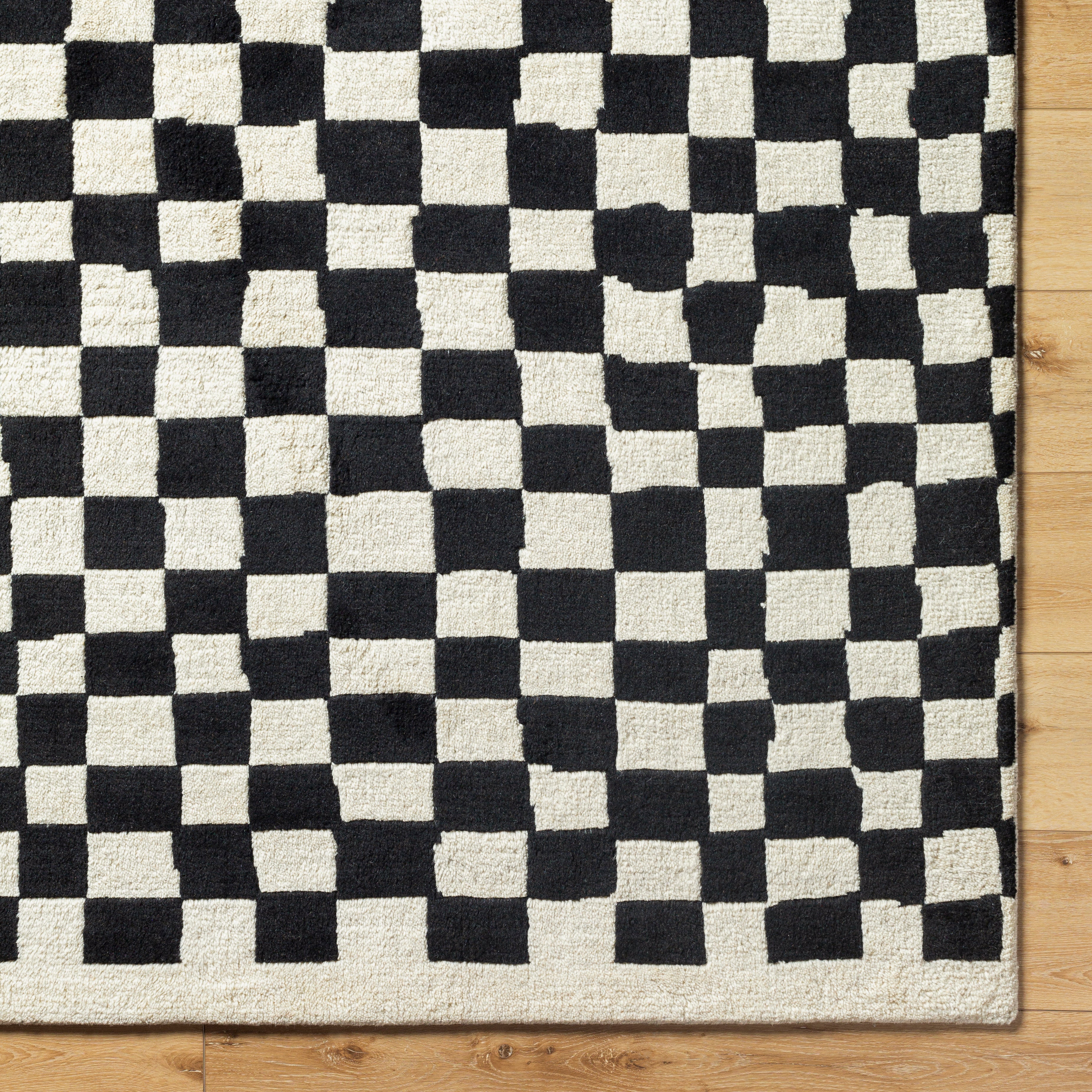 Damian Black Checkered Rug 0-RUGS - wool Surya