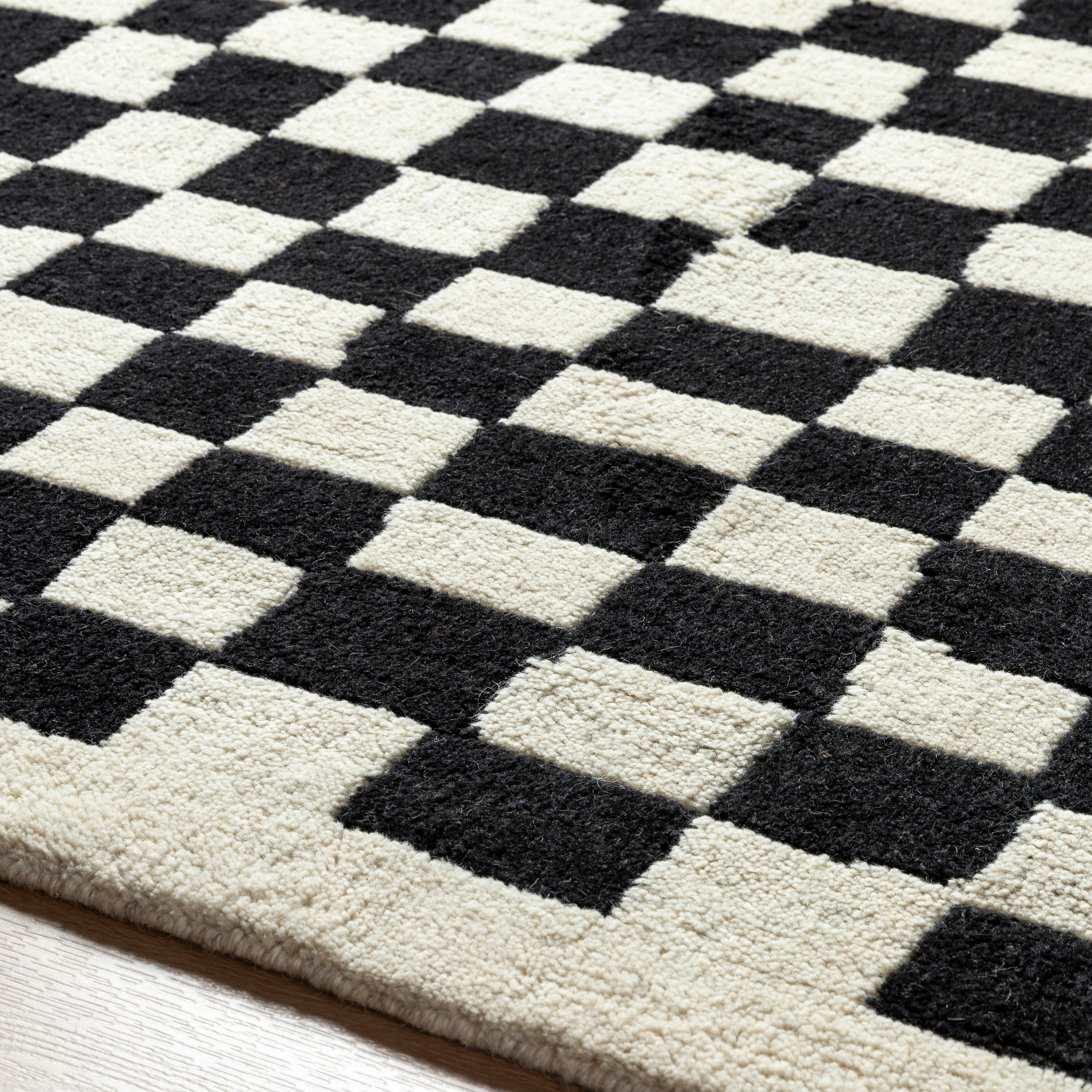 Damian Black Checkered Rug 0-RUGS - wool Surya