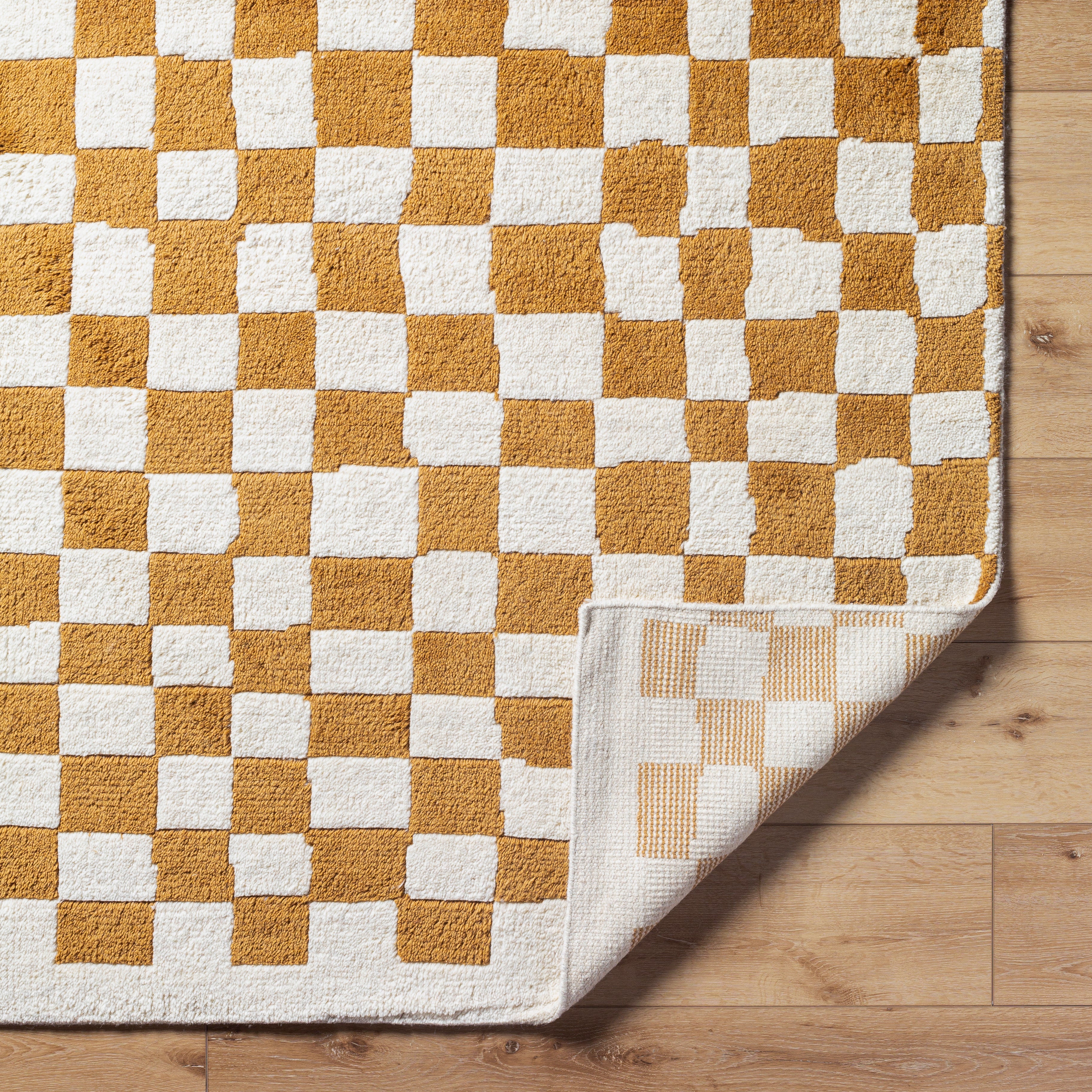 Damian Camel Checkered Rug 0-RUGS - wool Surya