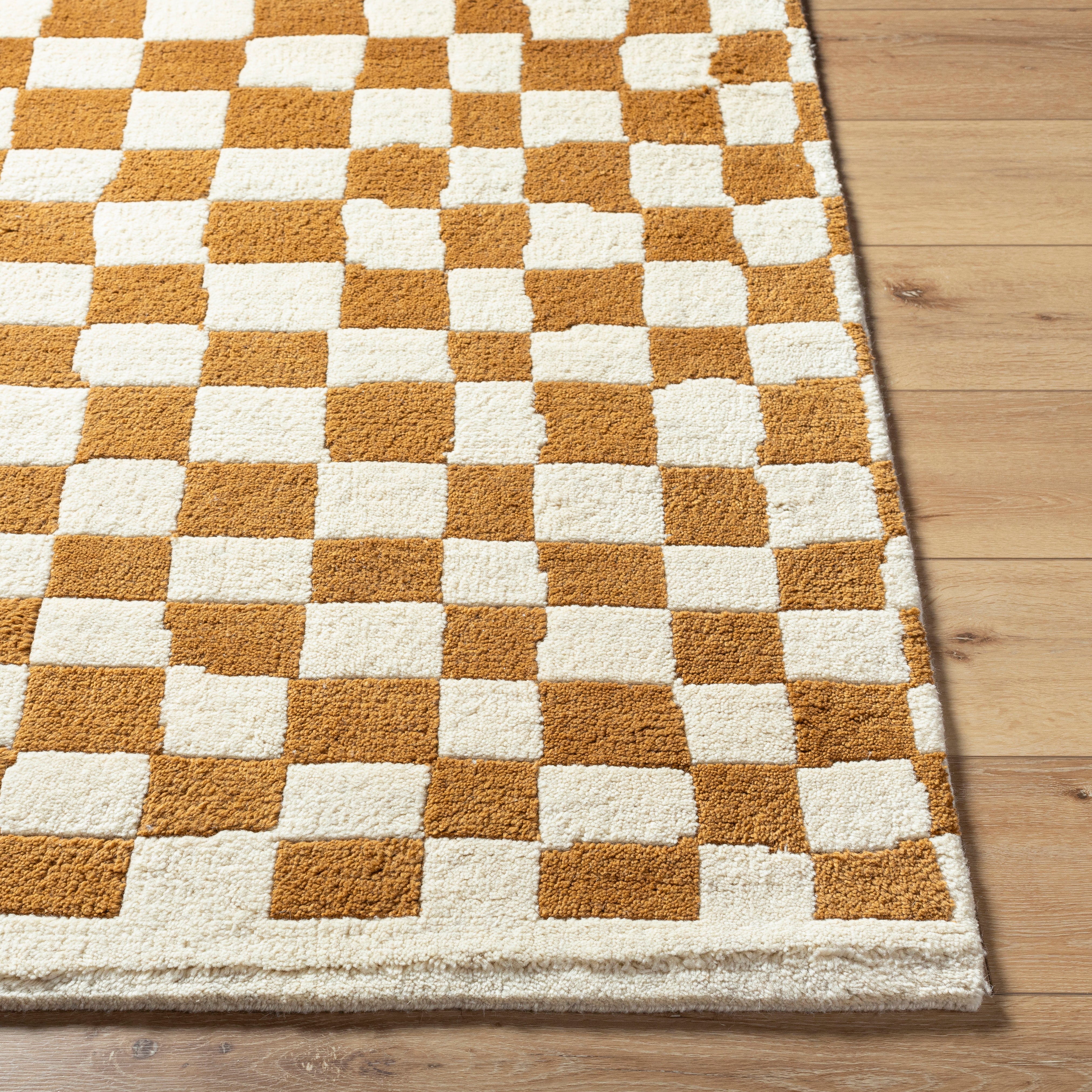 Damian Camel Checkered Rug 0-RUGS - wool Surya