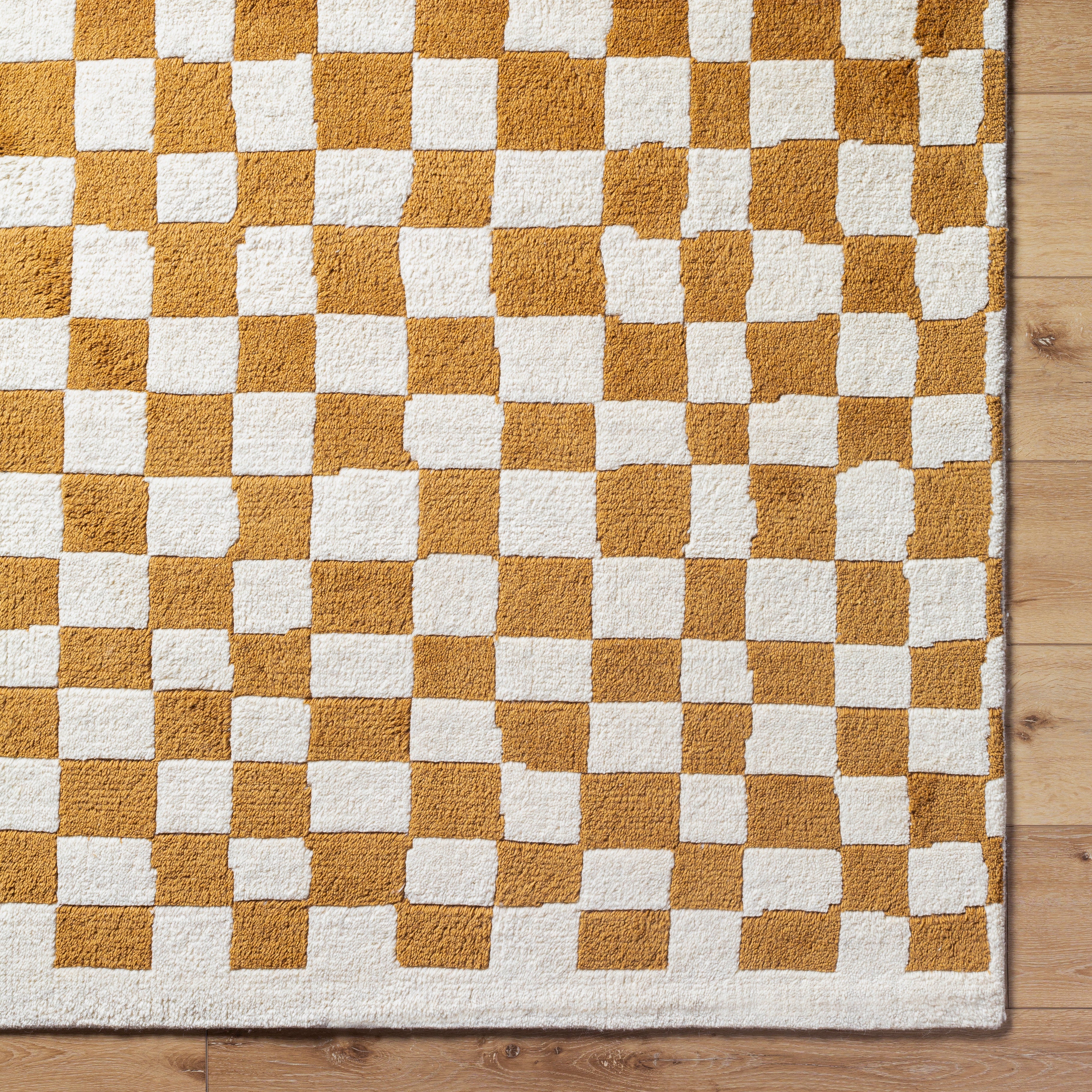 Damian Camel Checkered Rug 0-RUGS - wool Surya