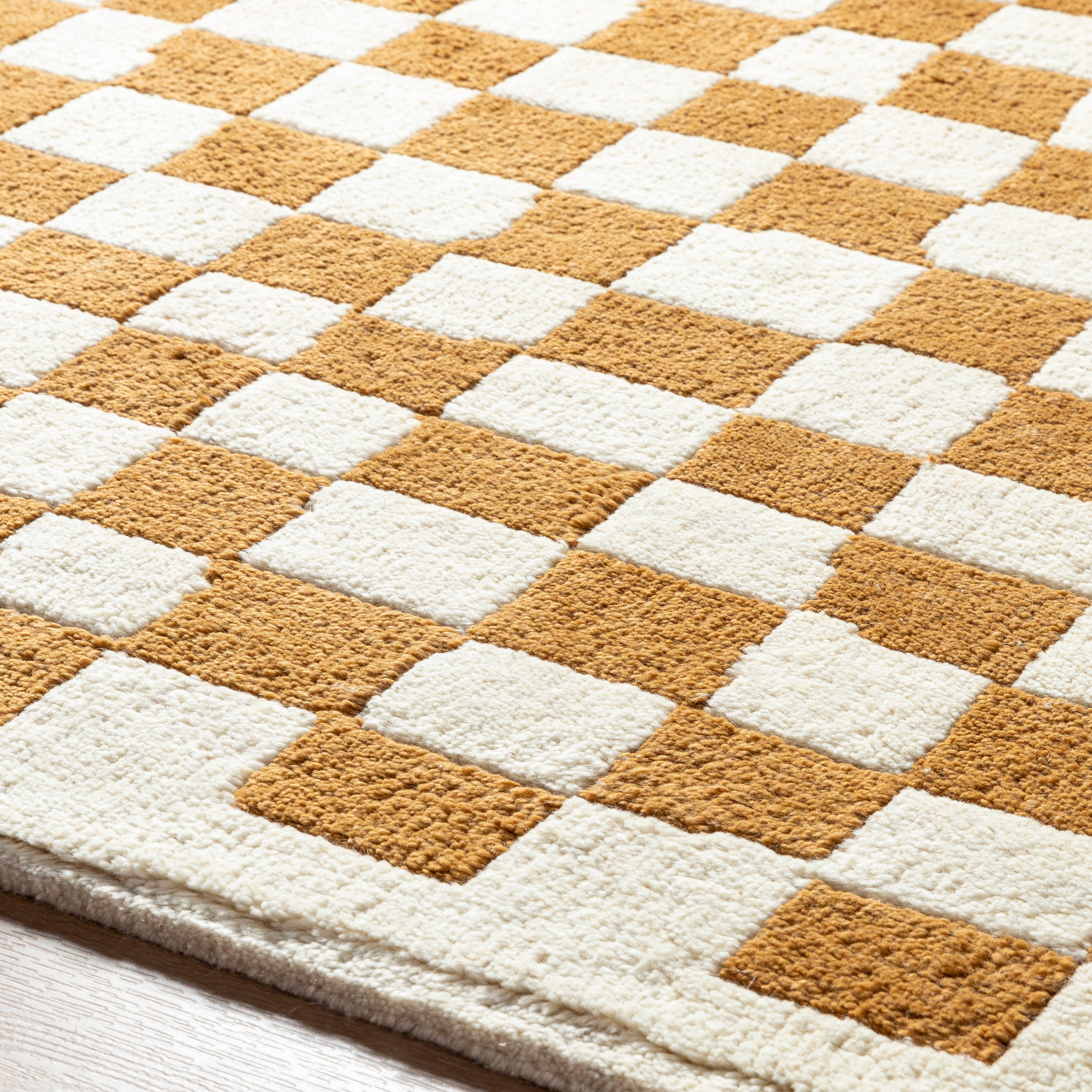 Damian Camel Checkered Rug 0-RUGS - wool Surya