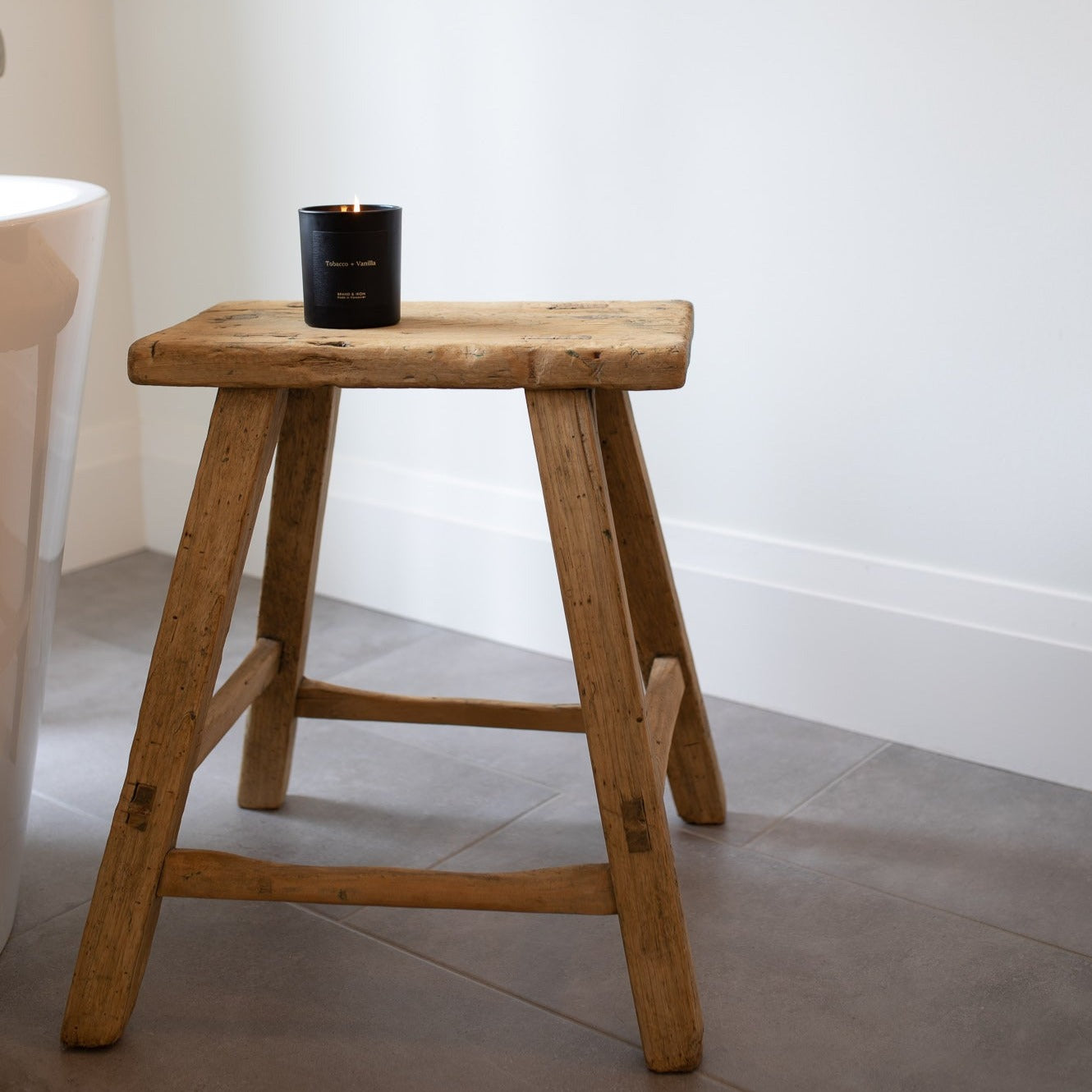 Mabel Vintage Elm Wood Accent Table/Stool - Natural 5-VINTAGE-end table Hauer Market
